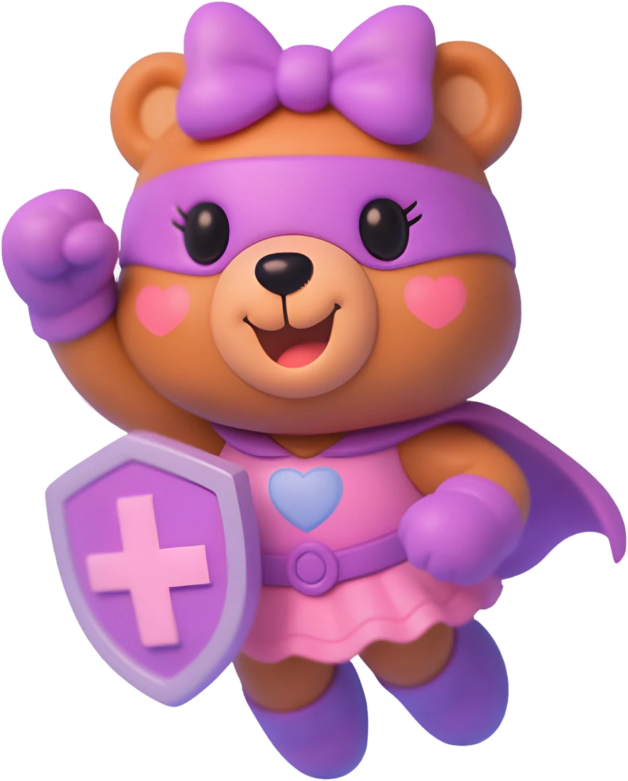 Mascote Amo Vacinas — ursinha super-heroína